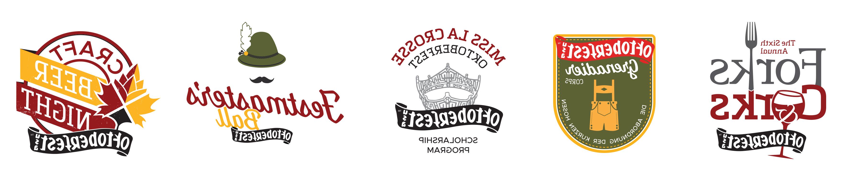 Family of Vendi-created Oktoberfest logos: Forks & 软木塞，掷弹兵，啤酒节小姐，节日舞会，精酿啤酒之夜