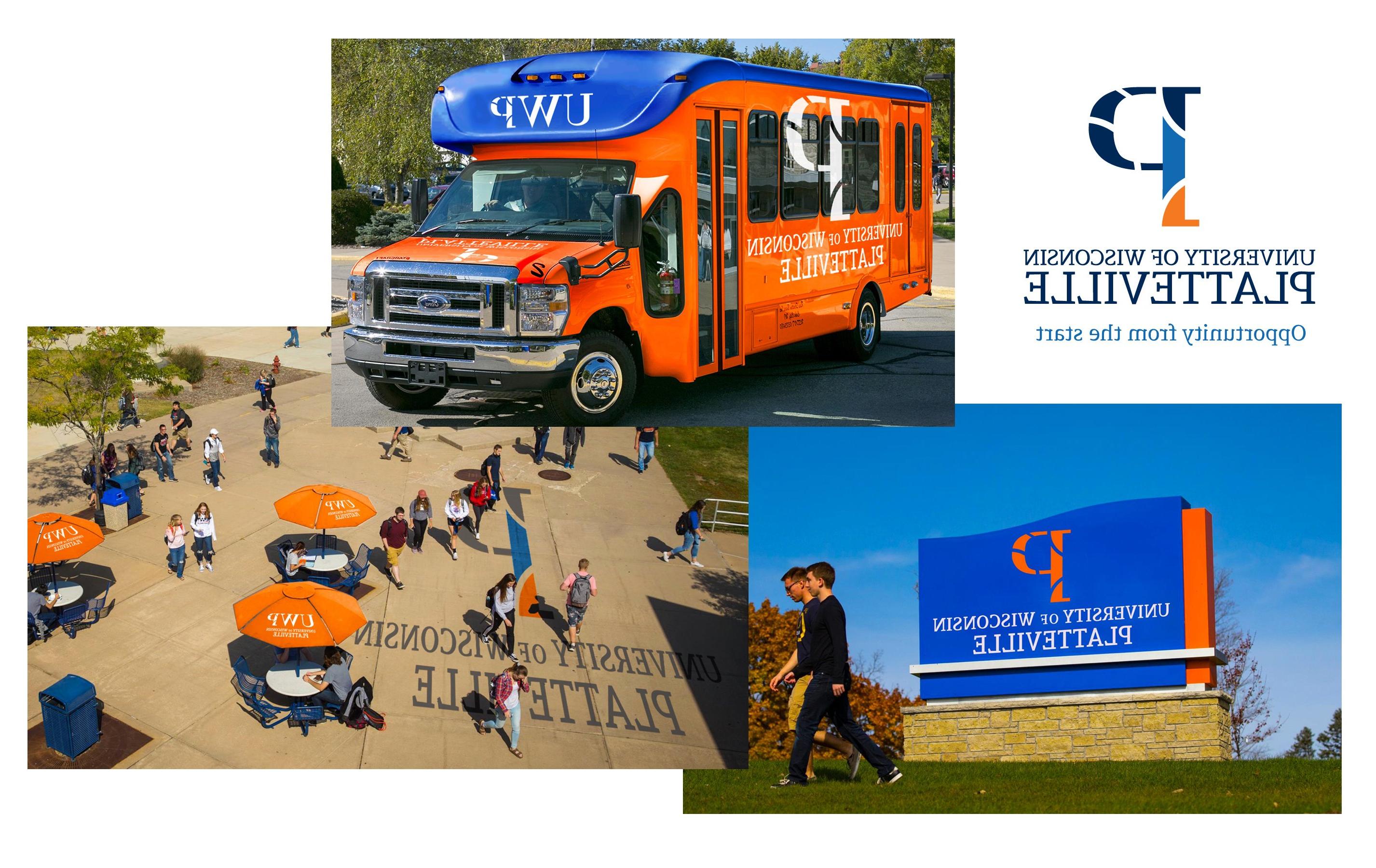 Bus wrap, 校园标牌和校园标志的样本放置基于UW-Platteville的新品牌由Vendi创建